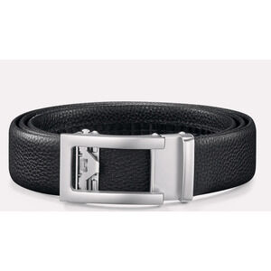 Vitello Belt Mens Ratchet Dress Full Grain Leather Black 3 cm 1.18 inches Wide